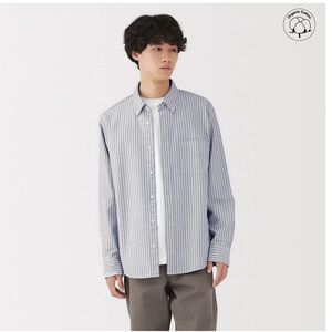 Muji Blue and White Stripe Casual Button-Down Shirt